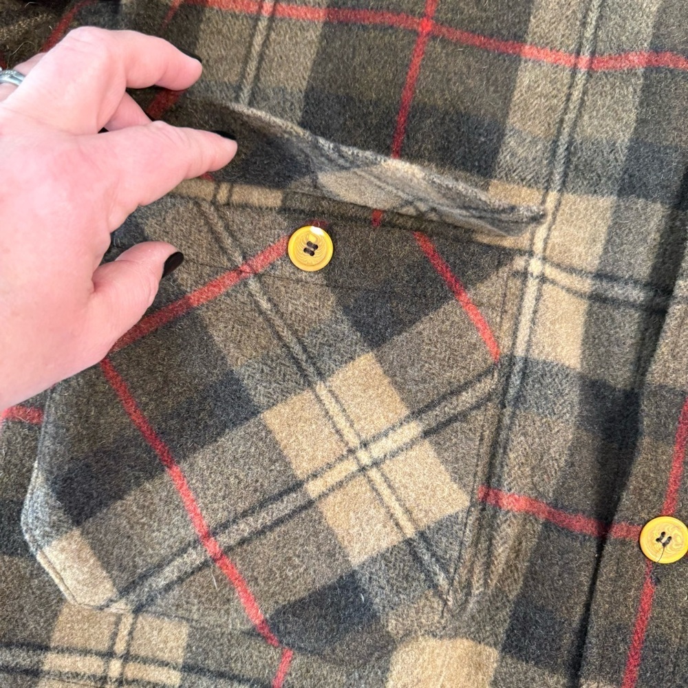 Vintage Le Collezioni Structure men's wool plaid jacket shirt brown tan red M - Picture 2 of 12